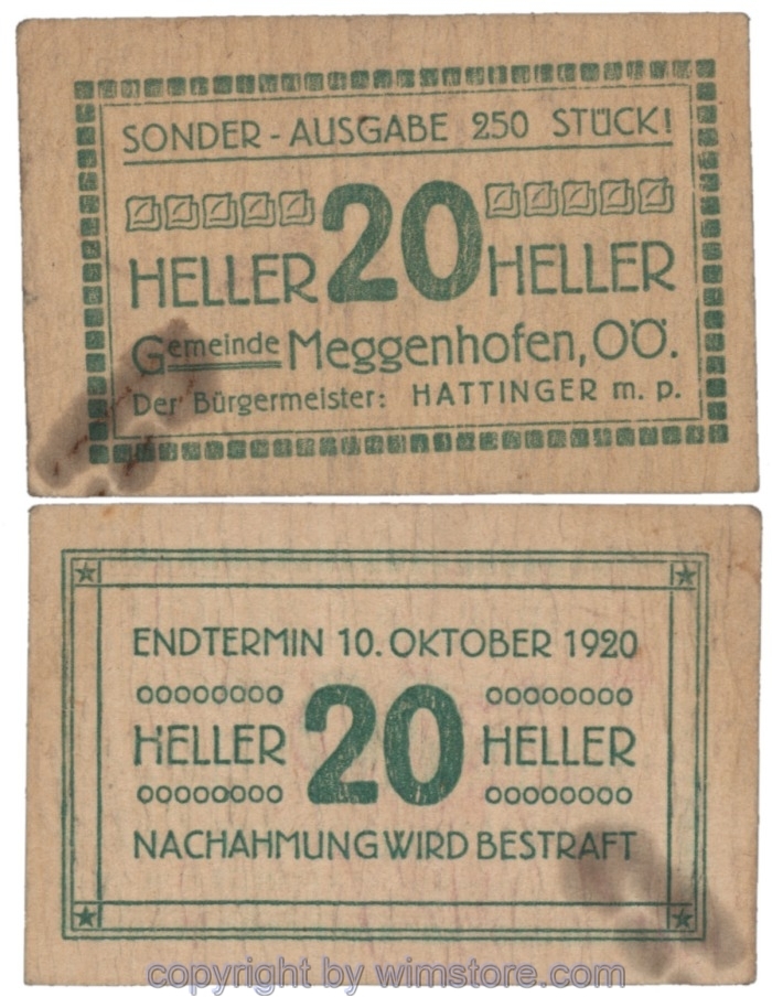 sn109085 Meggenhofen, J00603Vl, 20 Heller; 2