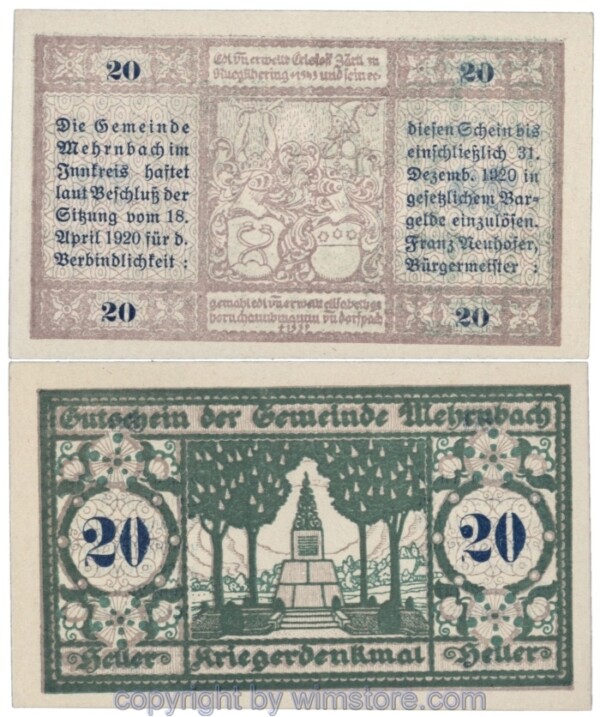 Mehrnbach, J00604N11, 20 Heller; 1