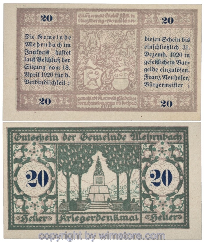 sn109100 Mehrnbach, J00604N26, 20 Heller; 1
