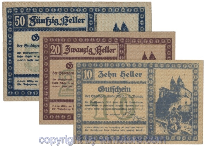 Melk, J00605Ic, Serie 10, 20, 50 Heller; 1