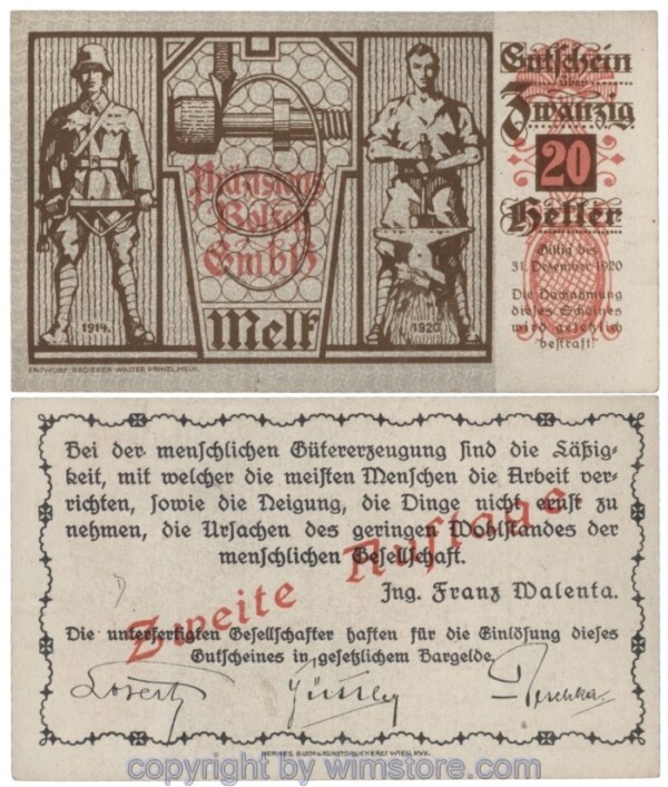 Melk, Prv. Präszisions-Bolzen-GmbH, J00606b, 20 Heller; 2