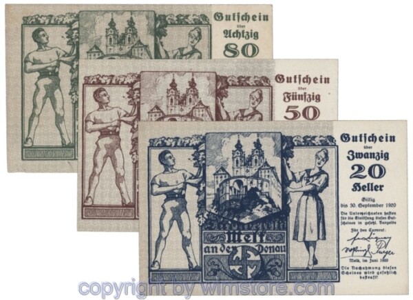 Melk, Prv. Turnrat, J00607, Serie 20, 50, 80 Heller; 1