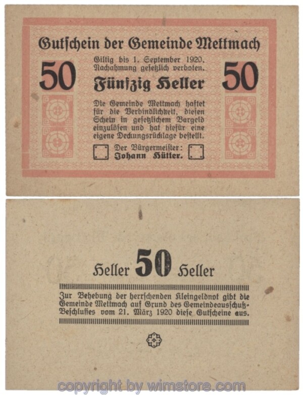 Mettmach, J00610IIIa, 50 Heller; 1