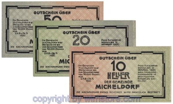 Micheldorf, G0612a, Serie 10, 20, 50 Heller; 1