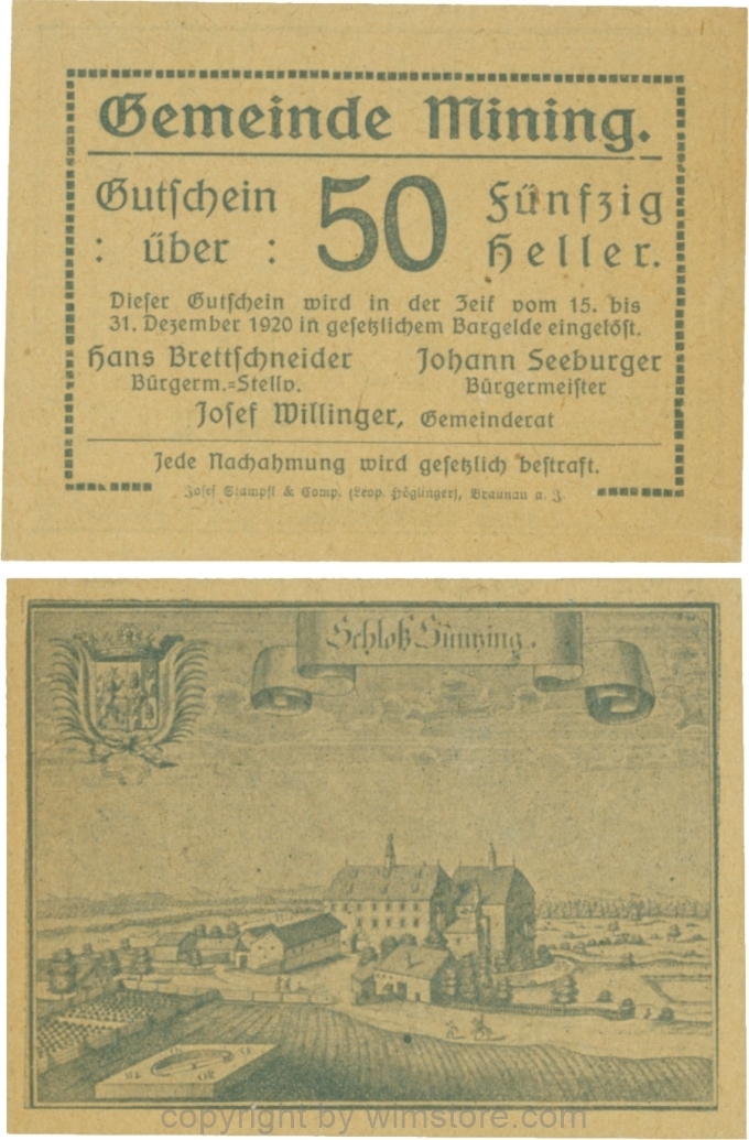 sn109157 Mining, G0613b, 50 Heller, dünne Wertzahl, Druckfirma in Kurrentschrift; 1