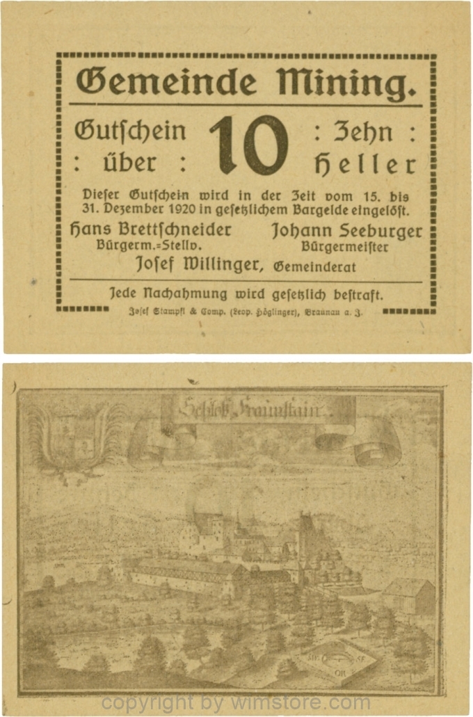 sn109165 Mining, G0613d, 10 Heller, dicke Wertzahl, Druckfirma in Kurrentschrift; 1-
