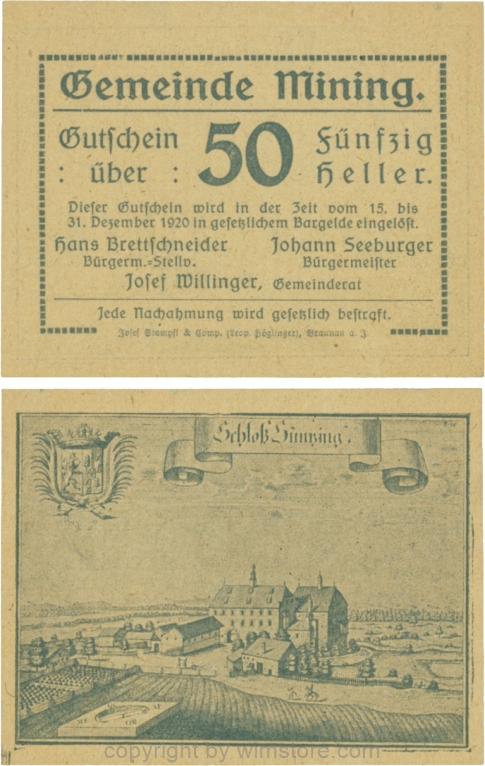 sn109169 Mining, G0613d, 50 Heller, dicke Wertzahl, Druckfirma in Kurrentschrift; 1