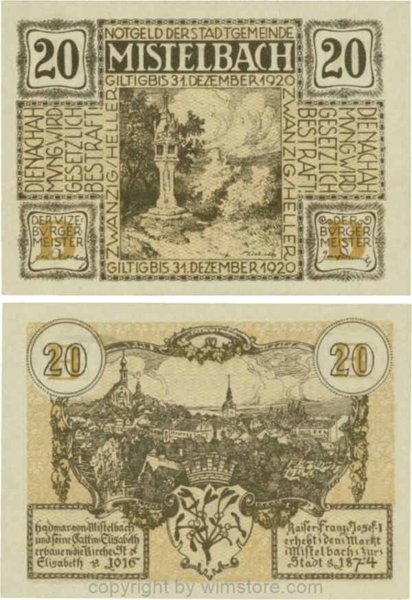 Mistelbach, G0614b, 20 Heller, Unterdruck B; 1