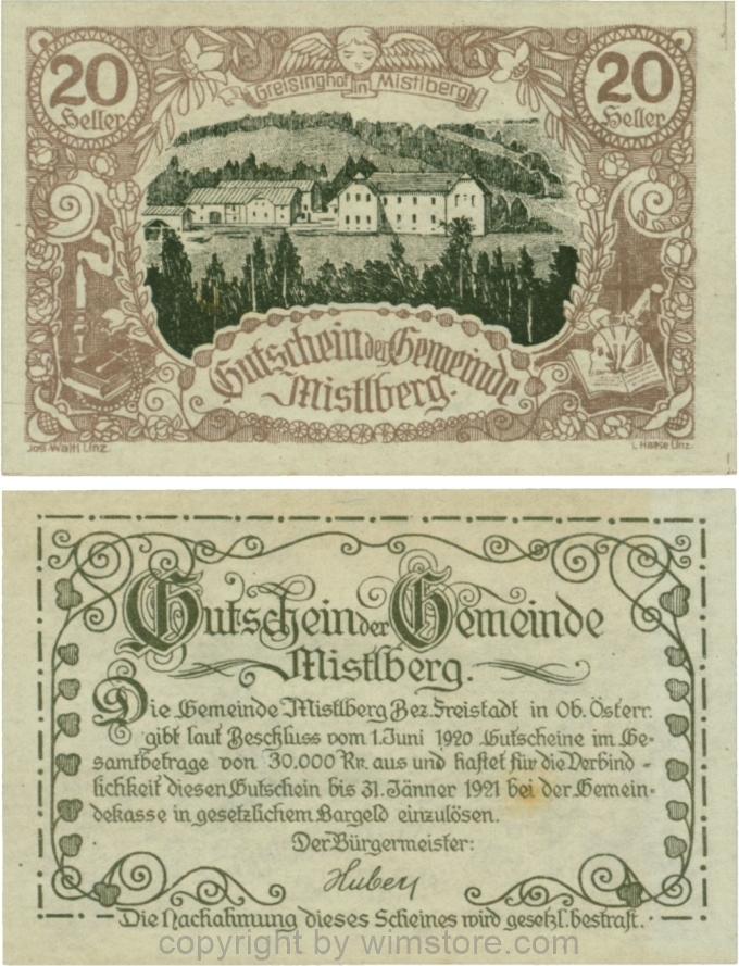 sn109192 Mistelberg, G0615a, 20 Heller; 1-, ggf. etwas vergilbt