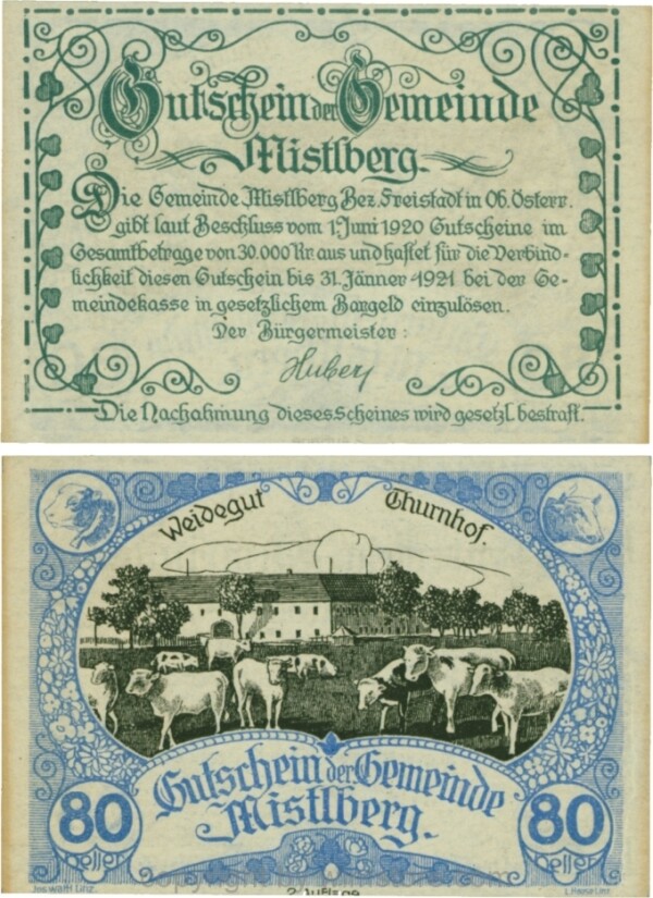 Mistelberg, G0615b, 80 Heller, 2. Auflage; 1-, ggf. etwas vergilbt