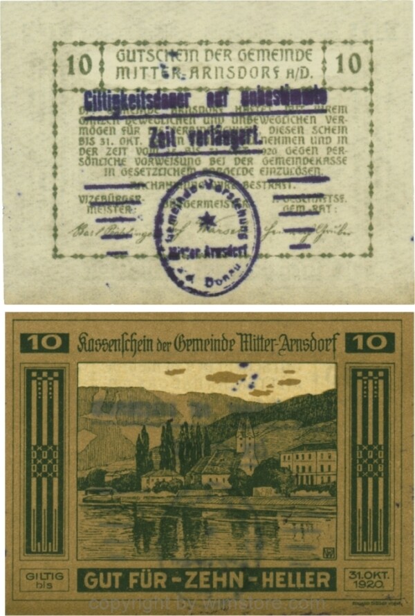 Mitter-Arnsdorf, G0617b, 10 Heller mit Verlängerungsstempel; 1