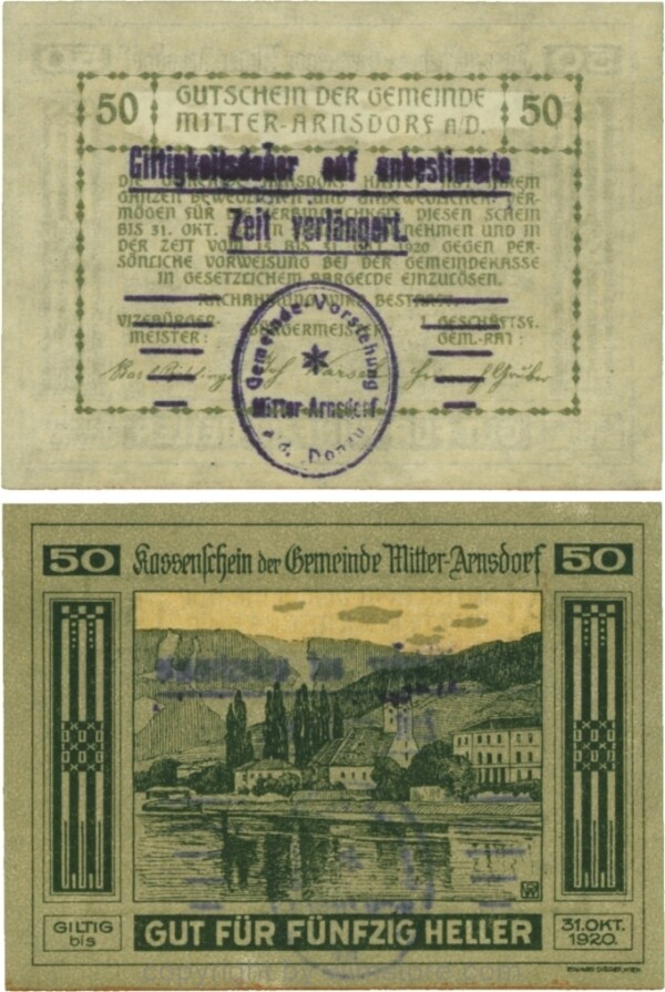 Mitter-Arnsdorf, G0617b, 50 Heller mit Verlängerungsstempel; 1