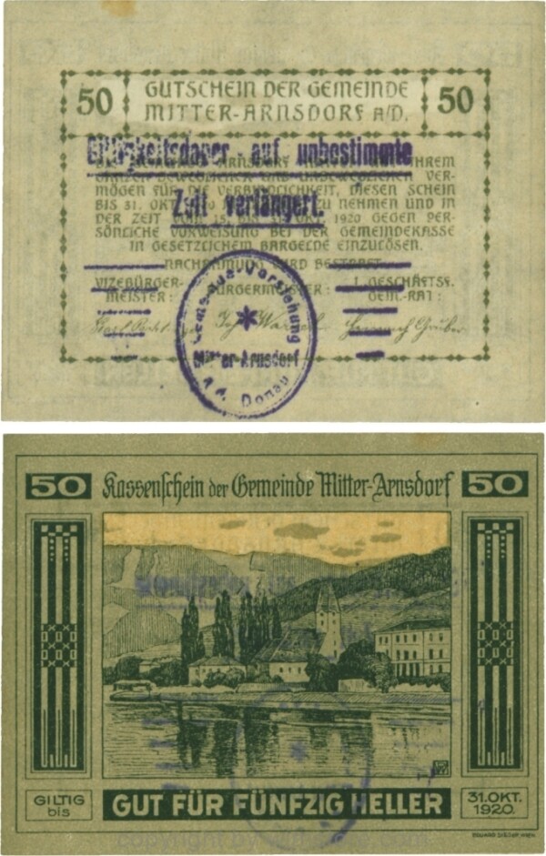 Mitter-Arnsdorf, G0617b, 50 Heller mit Verlängerungsstempel; 1-