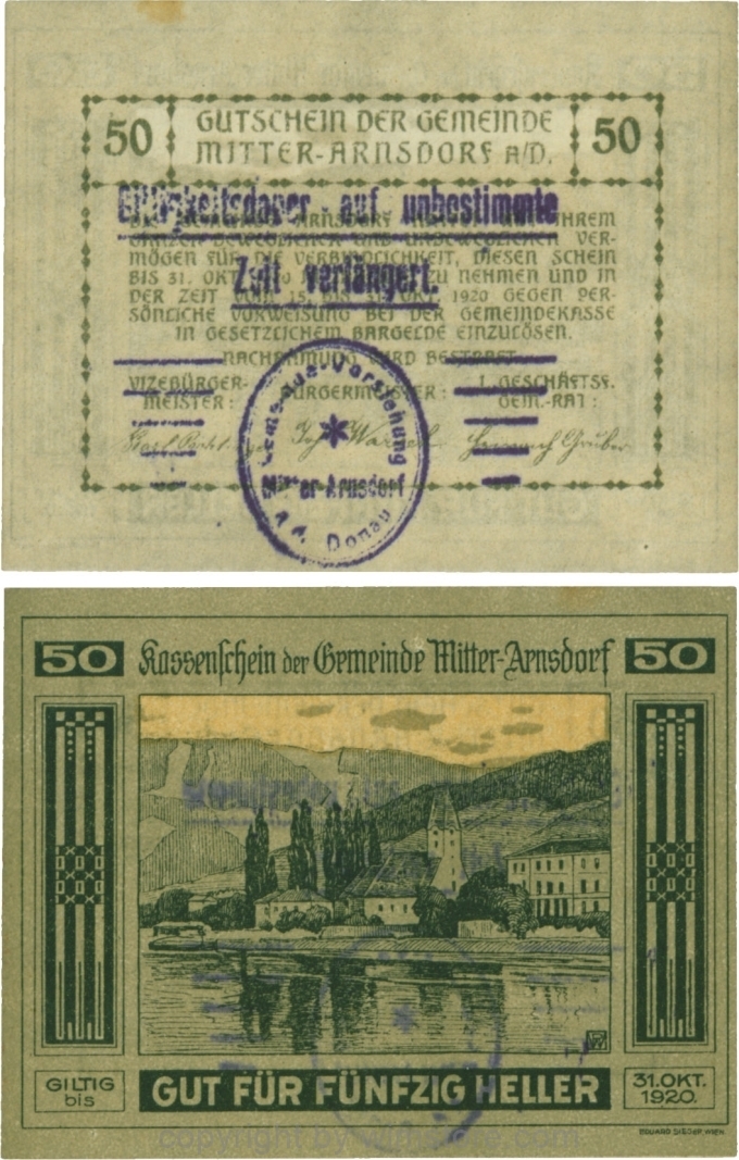 sn109230 Mitter-Arnsdorf, G0617b, 50 Heller mit Verlängerungsstempel; 1-