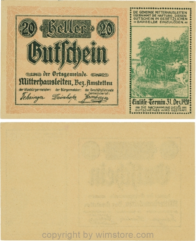 Mitterhausleiten, G0620f, 20 Heller, Bild grün; 2