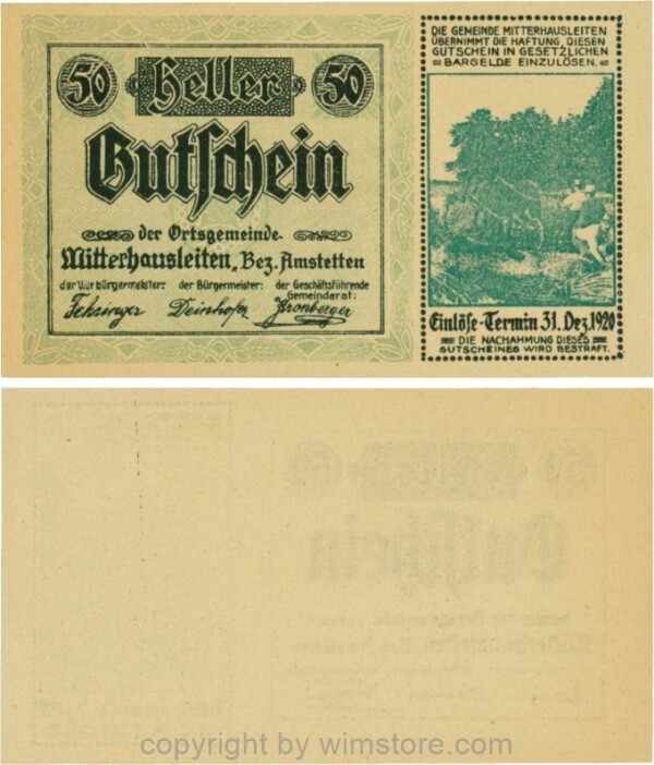 Mitterhausleiten, G0620g, 50 Heller, Bild grün; 1-