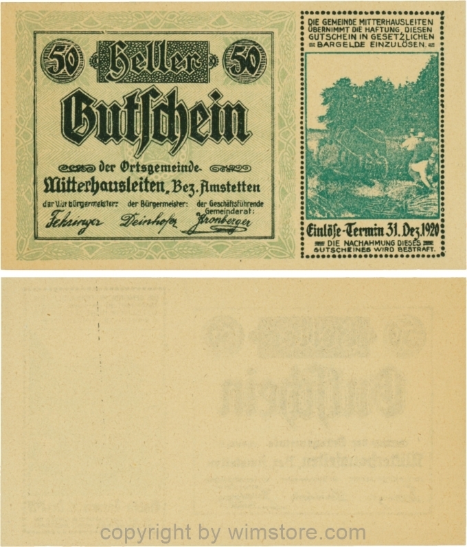 Mitterhausleiten, G0620g, 50 Heller, Bild grün; 1-
