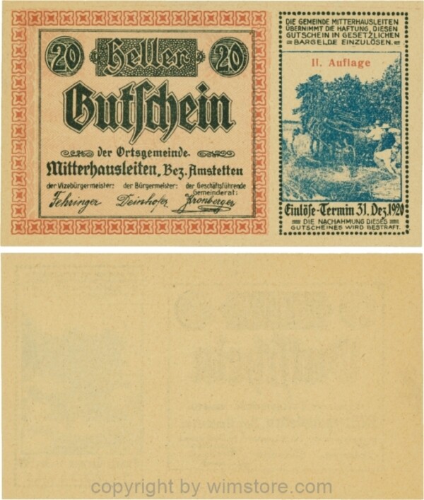 Mitterhausleiten, G0620j, 20 Heller, 2. Auflage; 1-