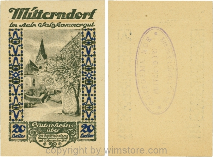 Mitterndorf, G0621IIfa, 20 Heller, Wertzahl blau, ovaler Gemeindestempel mit 3 Zeilen; 1