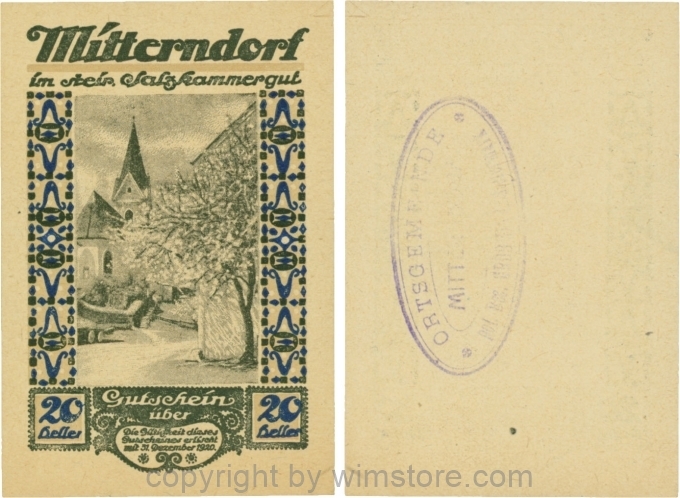 Mitterndorf, G0621IIfa, 20 Heller, Wertzahl blau, ovaler Gemeindestempel mit 3 Zeilen; 1-