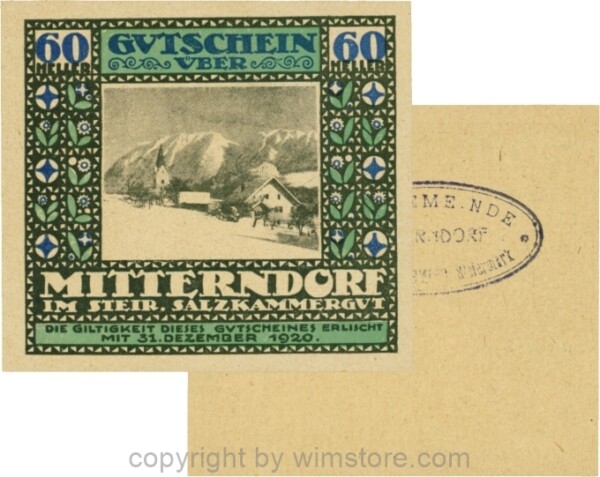 Mitterndorf, G0621IIfa, 60 Heller, Wertzahl blau, ovaler Gemeindestempel mit 3 Zeilen; 1