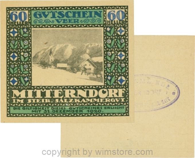 Mitterndorf, G0621IIfa, 60 Heller, Wertzahl blau, ovaler Gemeindestempel mit 3 Zeilen; 1-