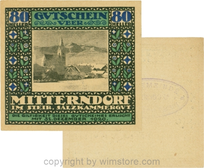 Mitterndorf, G0621IIfa, 80 Heller, Wertzahl blau, ovaler Gemeindestempel mit 3 Zeilen; 1-