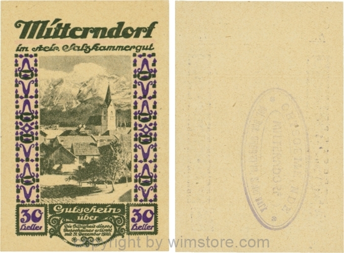 Mitterndorf, G0621IIfb, 30 Heller, Wertzahl violett, ovaler Gemeindestempel mit 3 Zeilen; 1