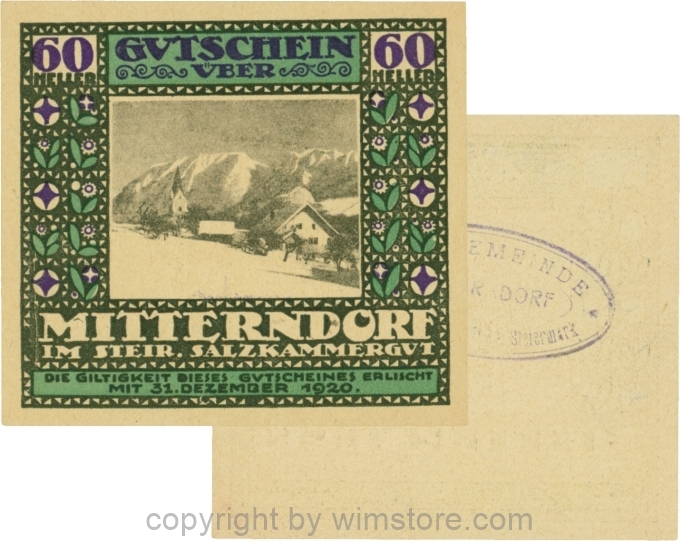 Mitterndorf, G0621IIfb, 60 Heller, Wertzahl violett, ovaler Gemeindestempel mit 3 Zeilen; 1-