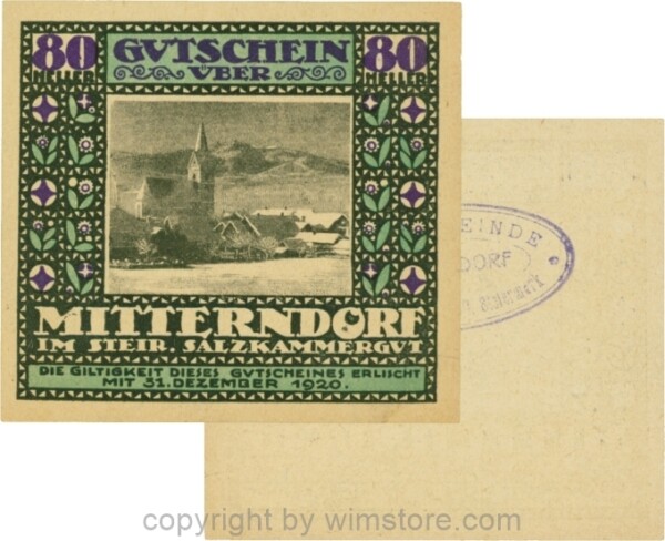 Mitterndorf, G0621IIfb, 80 Heller, Wertzahl violett, ovaler Gemeindestempel mit 3 Zeilen; 1-