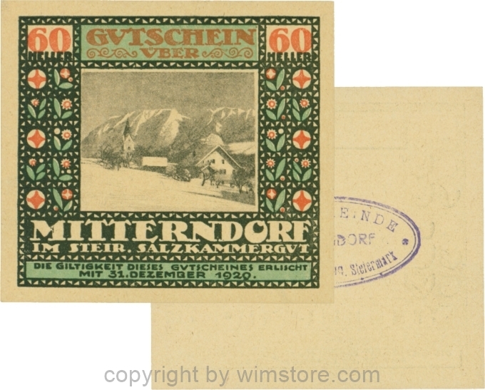 Mitterndorf, G0621IIfc, 60 Heller, Wertzahl ziegelrot, ovaler Gemeindestempel mit 3 Zeilen; 1-