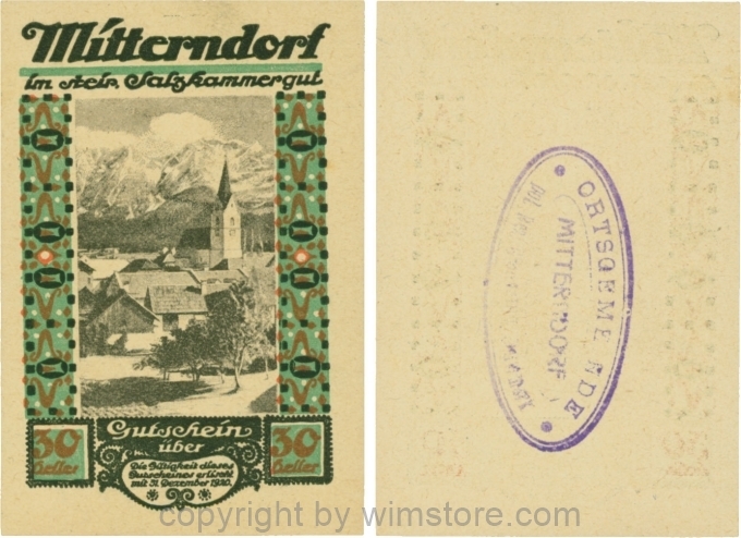 Mitterndorf, G0621IIfd, 30 Heller, Wertzahl hellbraun, ovaler Gemeindestempel mit 3 Zeilen; 1