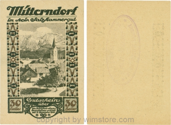 Mitterndorf, G0621IIfe, 30 Heller, Wertzahl dunkelbraun, ovaler Gemeindestempel mit 3 Zeilen; 1