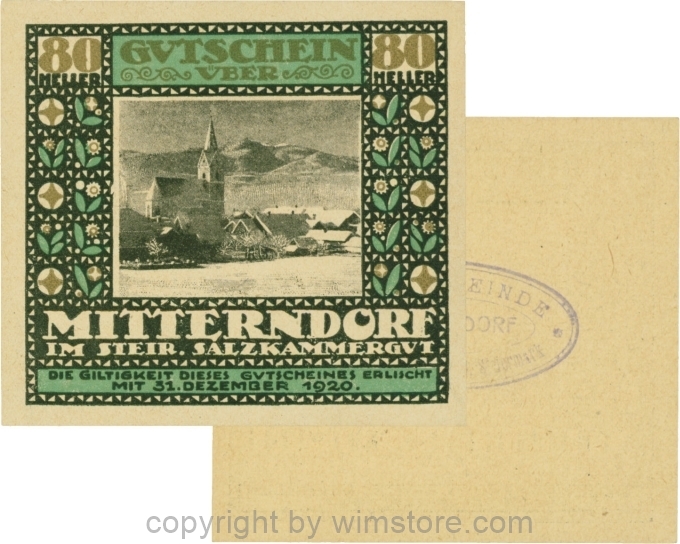 Mitterndorf, G0621IIfe, 80 Heller, Wertzahl grau, ovaler Gemeindestempel mit 3 Zeilen; 1