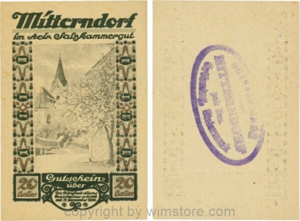 Mitterndorf, G0621IIge, 20 Heller, Wertzahl dunkelbraun, ovaler Gemeindestempel mit 4 Zeilen; 1-