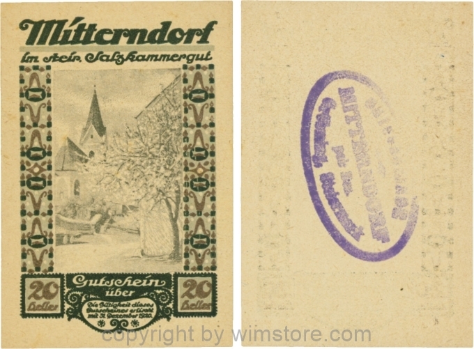 Mitterndorf, G0621IIge, 20 Heller, Wertzahl dunkelbraun, ovaler Gemeindestempel mit 4 Zeilen; 1-