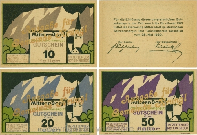 Mitterndorf, S0621IIIa, Sonderserie 10, 20, 50 Heller, Ortschaft Krungl; 1