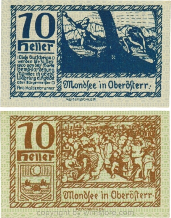 Mondsee, G0626a, 10 Heller, Vorderseite Unterdruck blau, Druck blau; 1