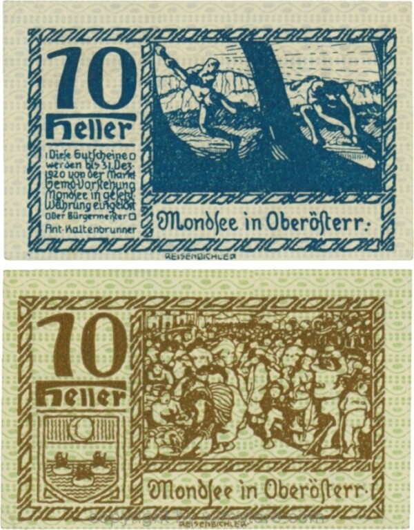 Mondsee, G0626a, 10 Heller, Vorderseite Unterdruck blau, Druck blau; 1-