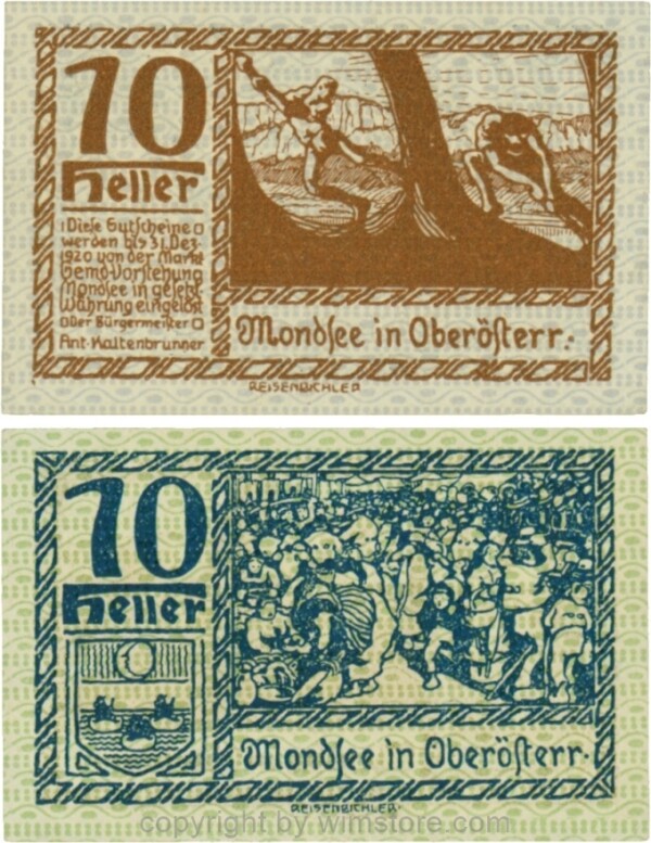 Mondsee, G0626b, 10 Heller, Vorderseite Unterdruck blau, Druck braun; 1