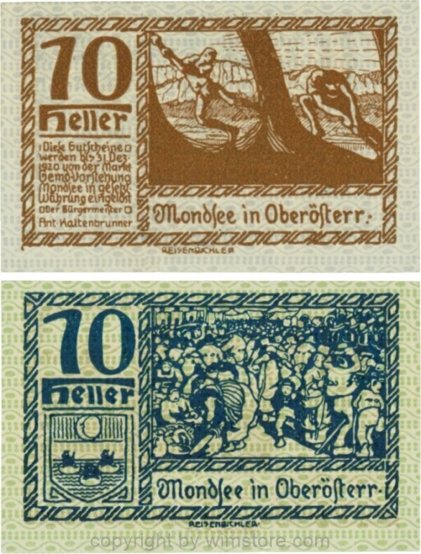 Mondsee, G0626b, 10 Heller, Vorderseite Unterdruck blau, Druck braun; 1-