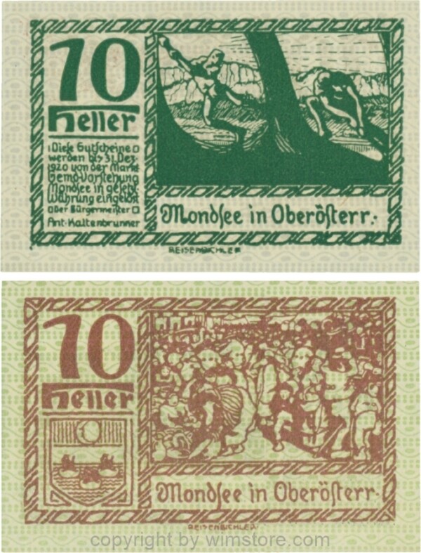 Mondsee, G0626c, 10 Heller, Vorderseite Unterdruck blau, Druck grün; 1