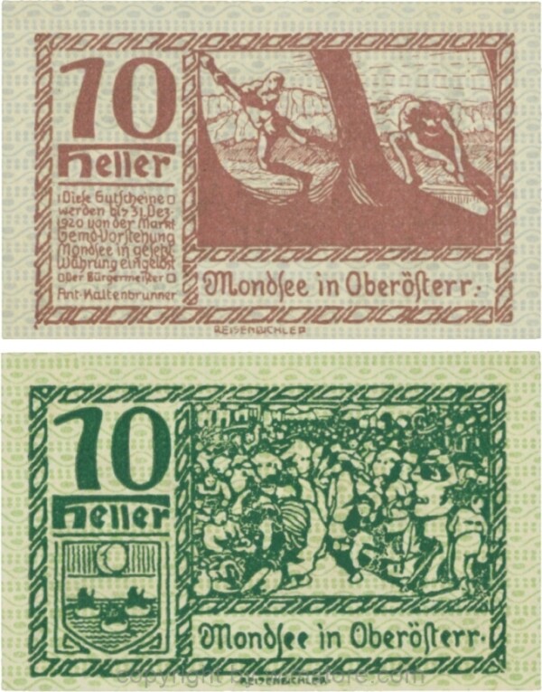 Mondsee, G0626d, 10 Heller, Vorderseite Unterdruck blau, Druck violett; 1