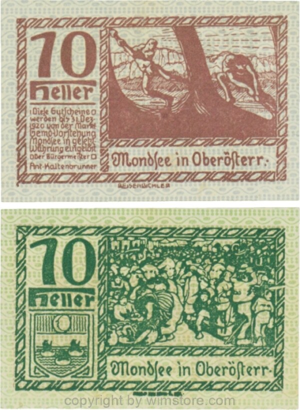 Mondsee, G0626d, 10 Heller, Vorderseite Unterdruck blau, Druck violett; 1-