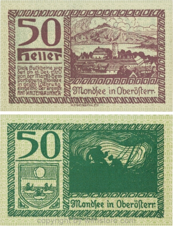 sn109443 Mondsee, G0626d, 50 Heller, Vorderseite Unterdruck blau, Druck violett; 1