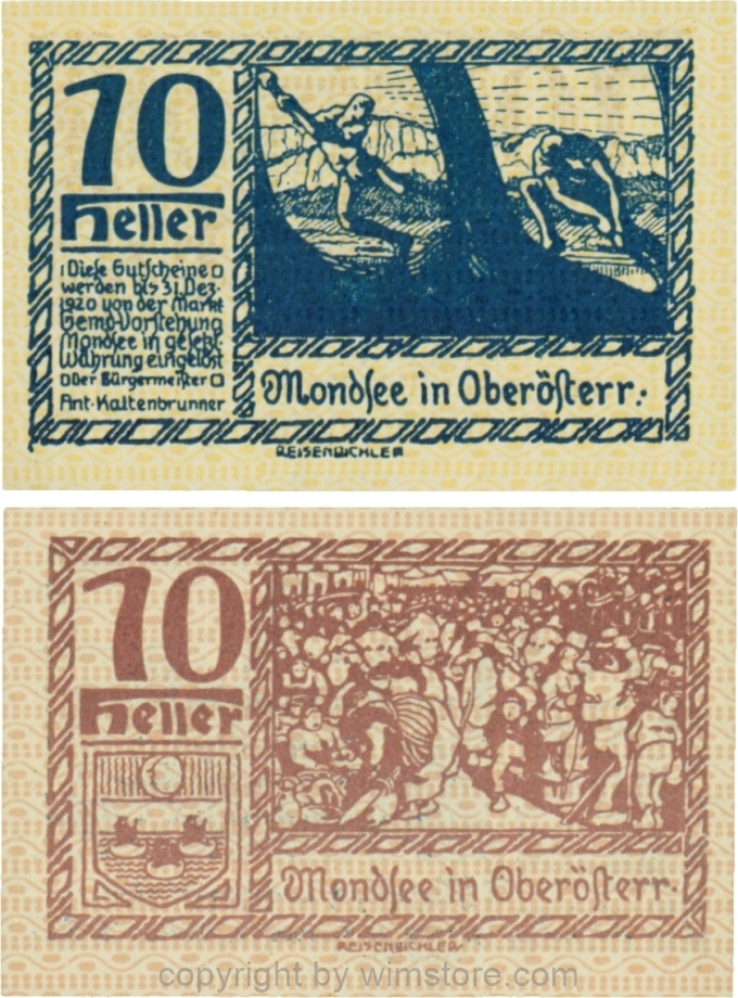 sn109446 Mondsee, G0626e, 10 Heller, Vorderseite Unterdruck gelb, Druck blau; 1