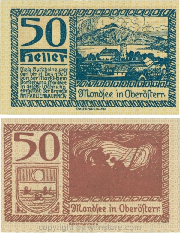 Mondsee, G0626e, 50 Heller, Vorderseite Unterdruck gelb, Druck blau; 1