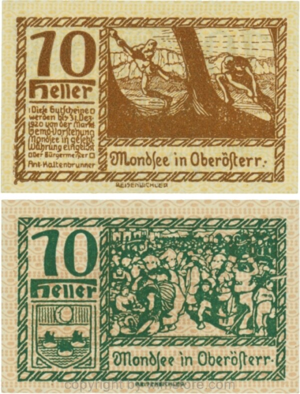 Mondsee, G0626f, 10 Heller, Vorderseite Unterdruck gelb, Druck braun; 1