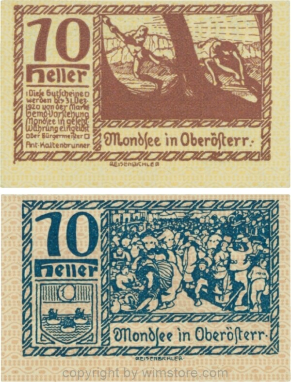 Mondsee, G0626h, 10 Heller, Vorderseite Unterdruck gelb, Druck violett; 1-