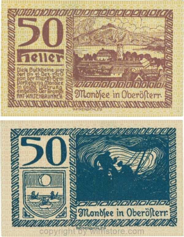 Mondsee, G0626h, 50 Heller, Vorderseite Unterdruck gelb, Druck violett; 1-